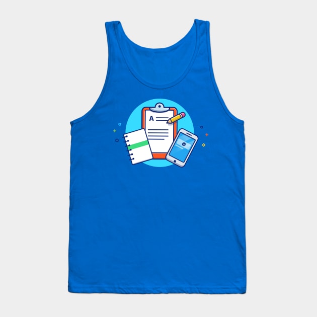 Clipboard, Note Book, Paper, Pencil, And Hand Phone Cartoon Tank Top by Catalyst Labs